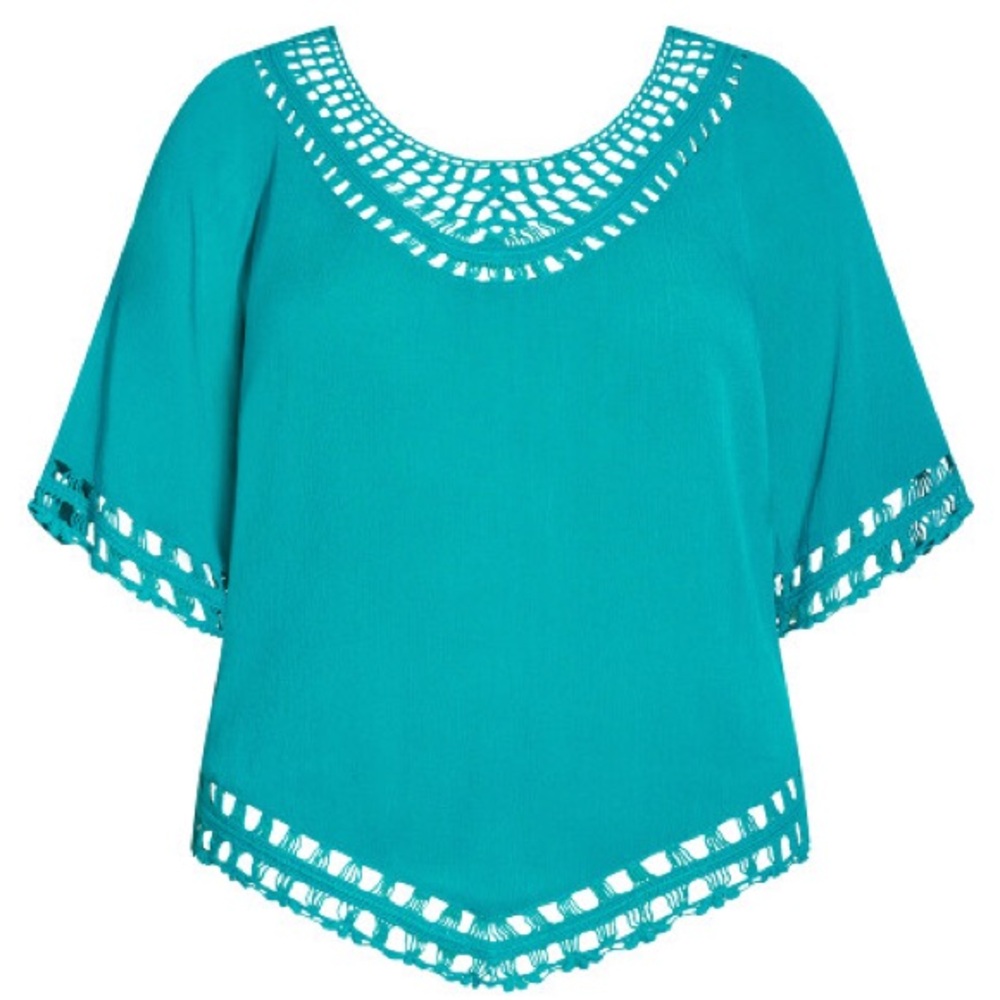 NWT City Chic Island Catalina Top Aqua/ Turquoise Crochet Tunic/Swimwear Plus 18